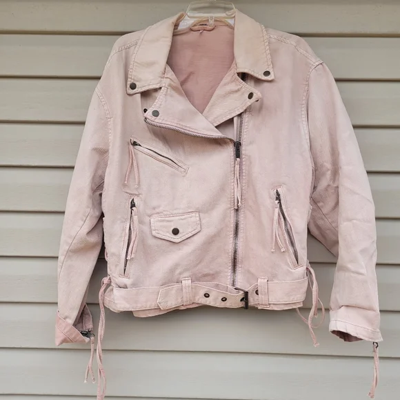 Free People Lace Up Motorcycle Jacket size Small Color Rose Oversized - Picture 4 of 13